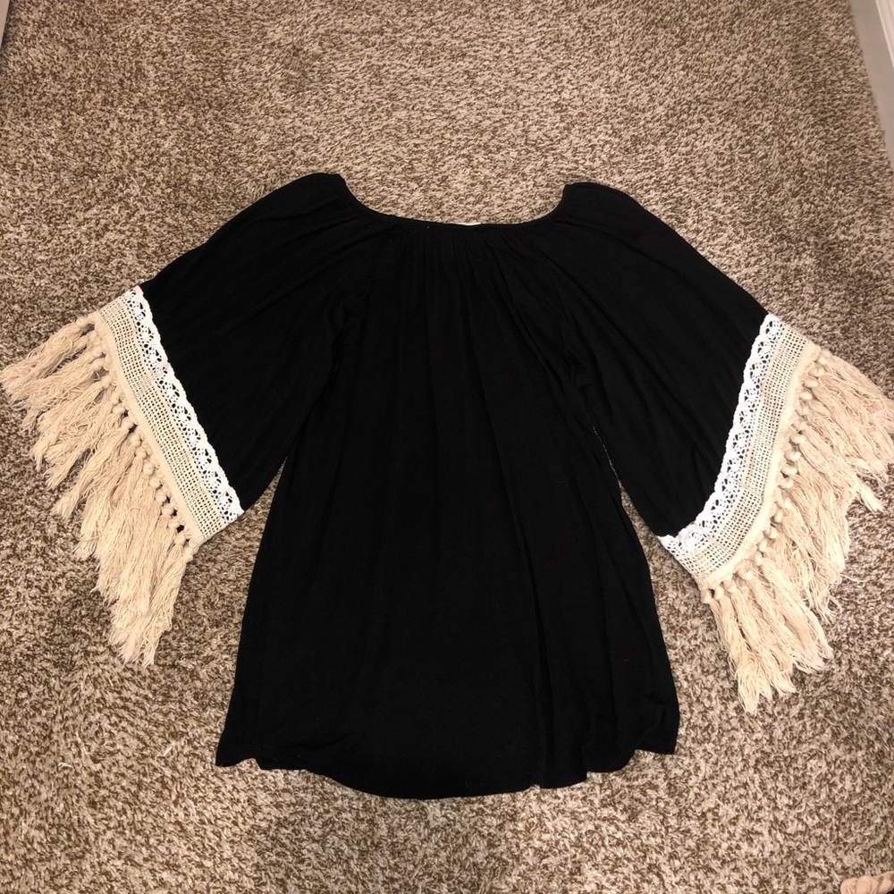 Vava by Joy Hon Black Shirt With Tassel Sleeves